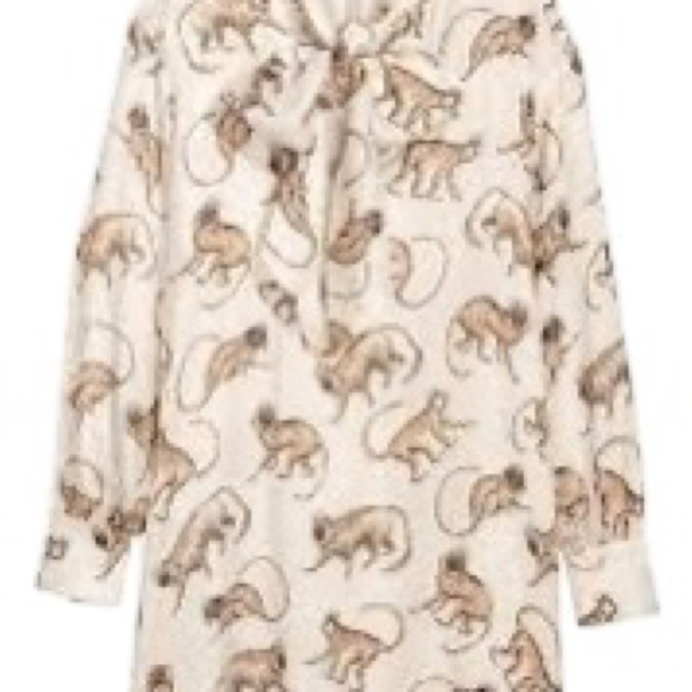 H&M Monkey Print Tie Neck Shift Dress Size 2 Cream Jacquard Rare Discontinued - Picture 7 of 16